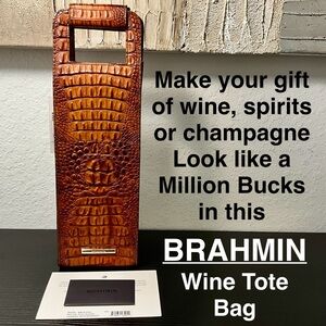 Brahmin Wine Tote Brown / Orange Leather for Spirits Champagne CLASSY